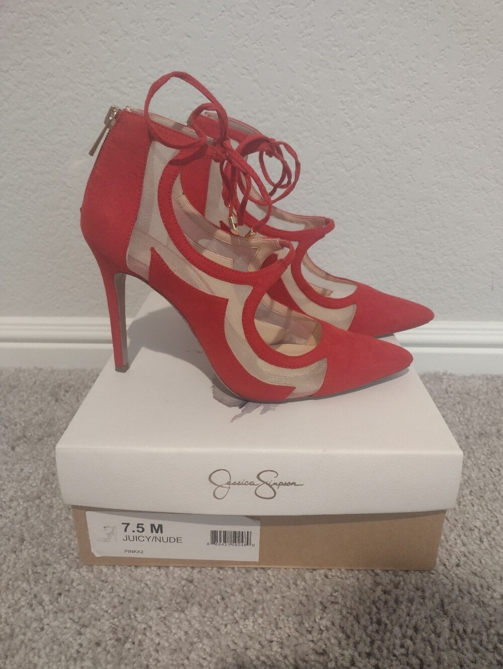 Red Pointed-Toe Lace-Up Stiletto Heels